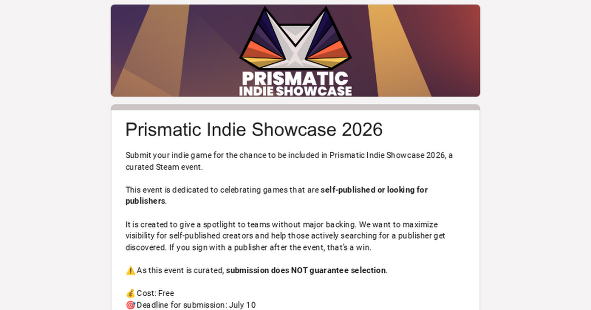 Prismatic Indie Showcase 2026 徵件表單