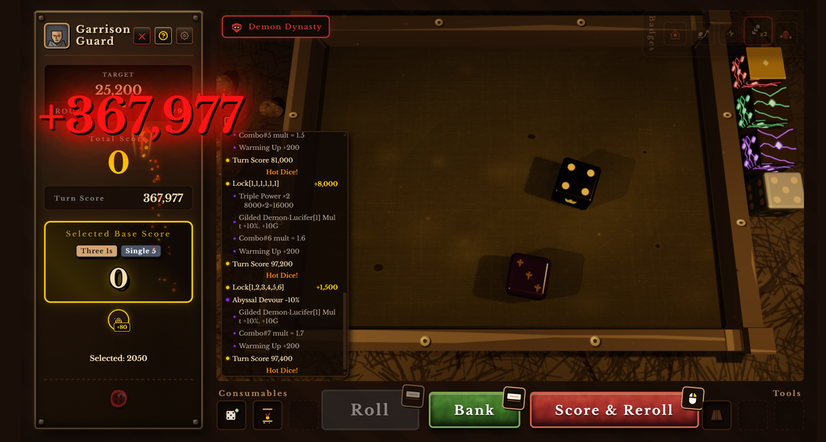 《Dice Tavern: Farkle Roguelike》高分挑戰畫面