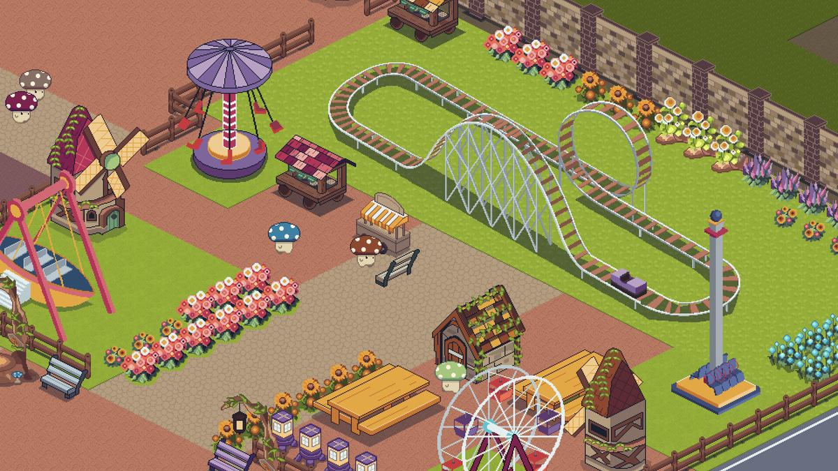 《Shroomy Garden》像素遊樂園建造畫面